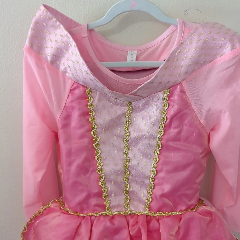 Pink + Gold Princess Dress Costume Tulle Velvet Pretend Girls Size EU 140 US 10